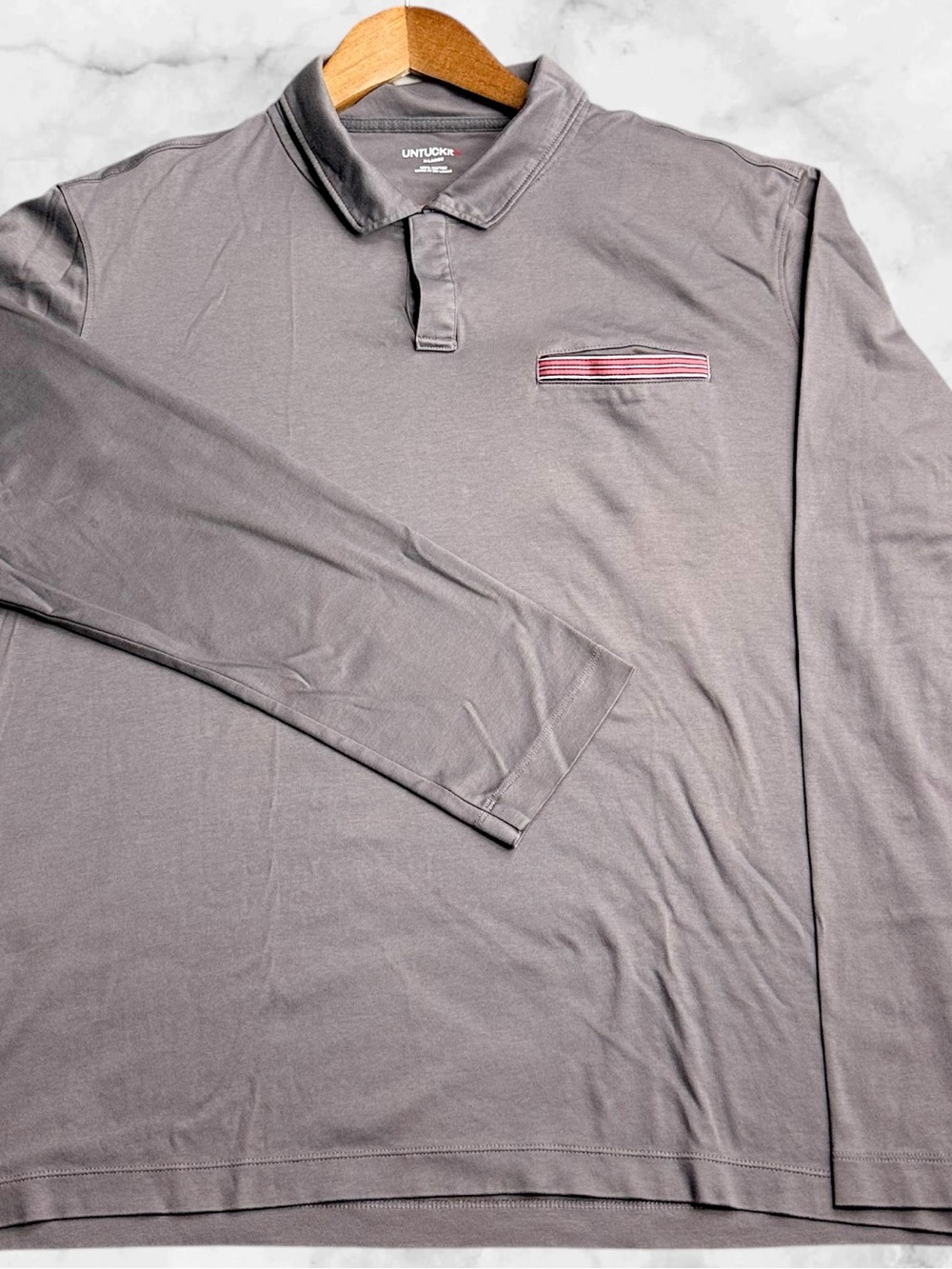 UNTUCKit Damaschino Polo Shirt Mens XL Gray Long Sleeve Cotton Pocket 41717